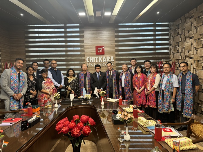 中正大學印度參訪團3日拜會吉特卡拉大學。圖（中）為該校創辦人Ashok K. Chitkara